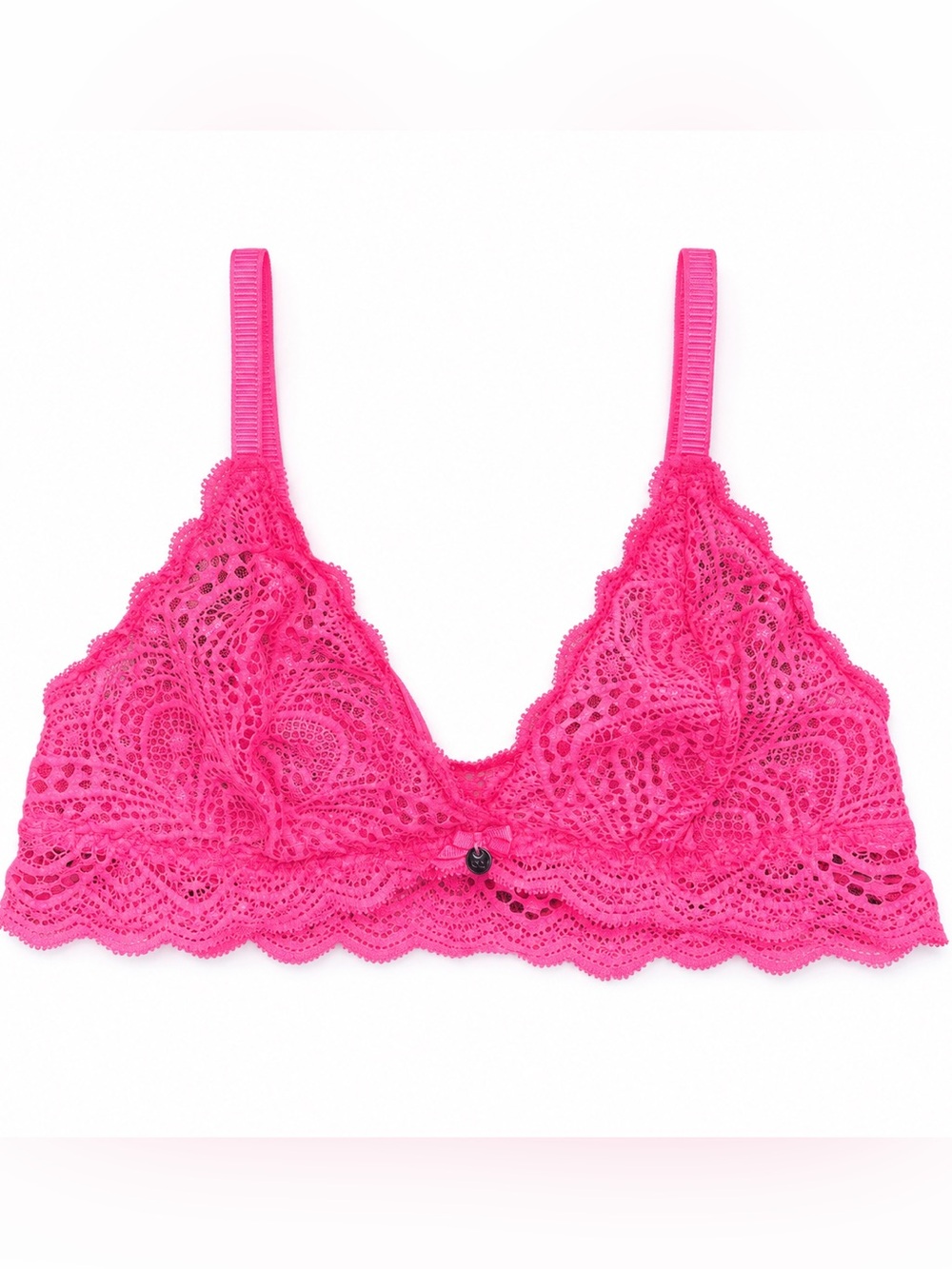 LOV Neon Pink Floral Lace Bralette Women's Small Sheer Unlined Pullover